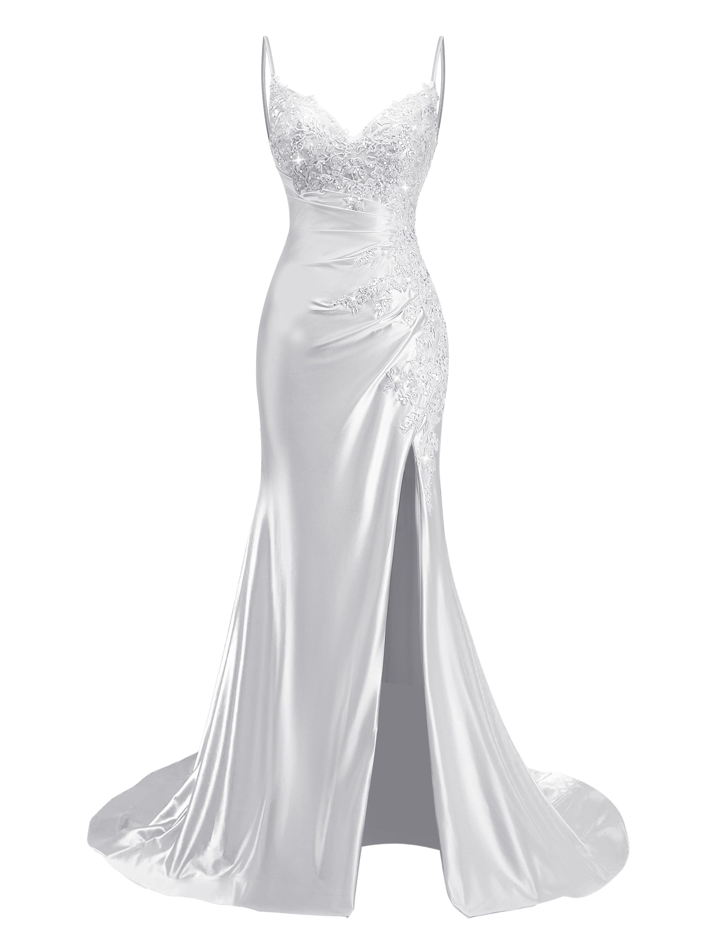 Mermaid V-neck Spaghetti Straps Beaded Lace Appliques Prom Dress #PR2510012