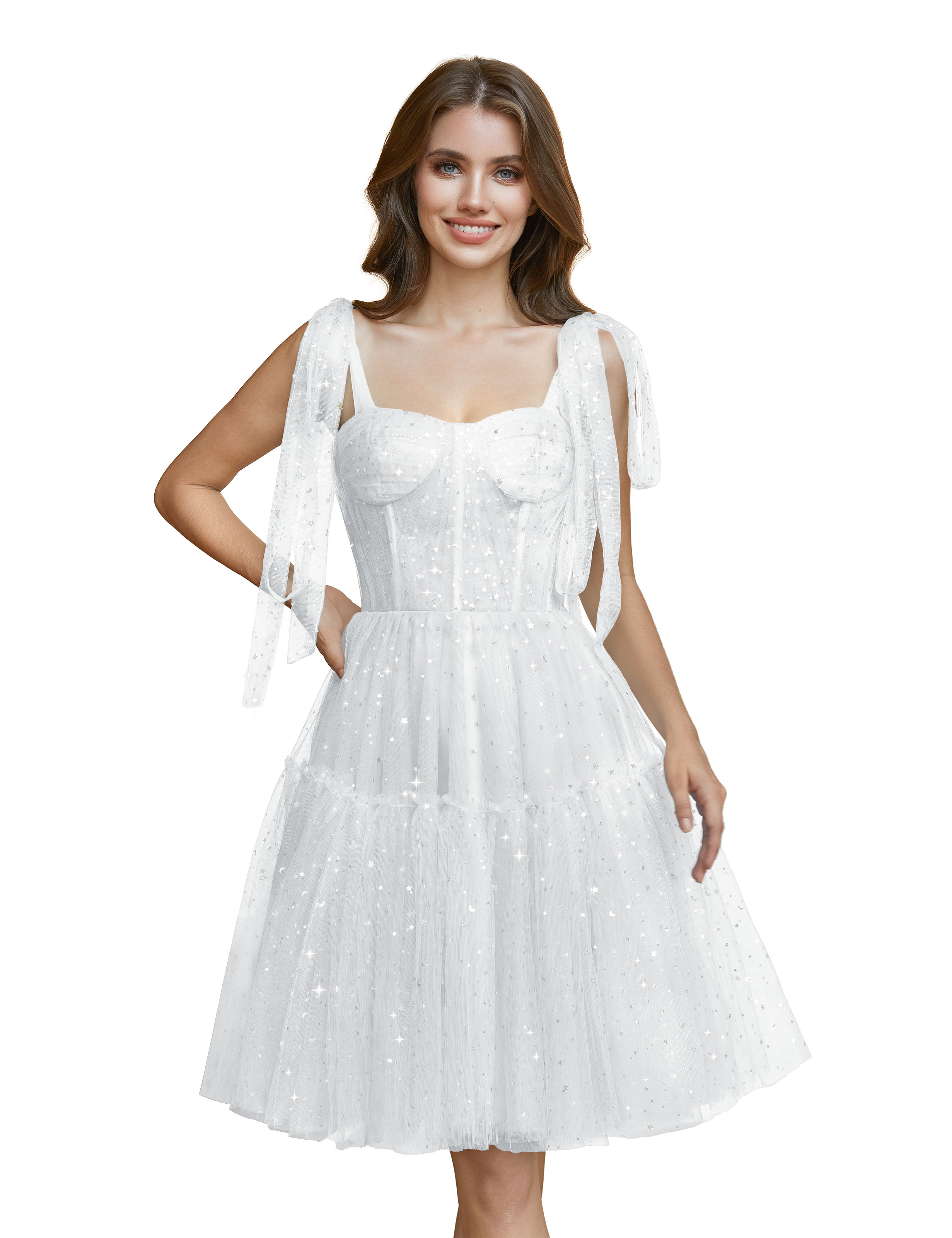 Sparkly Tulle Spaghetti Straps Cocktail Party Gown Sequin Homecoming Dress #HC2401765