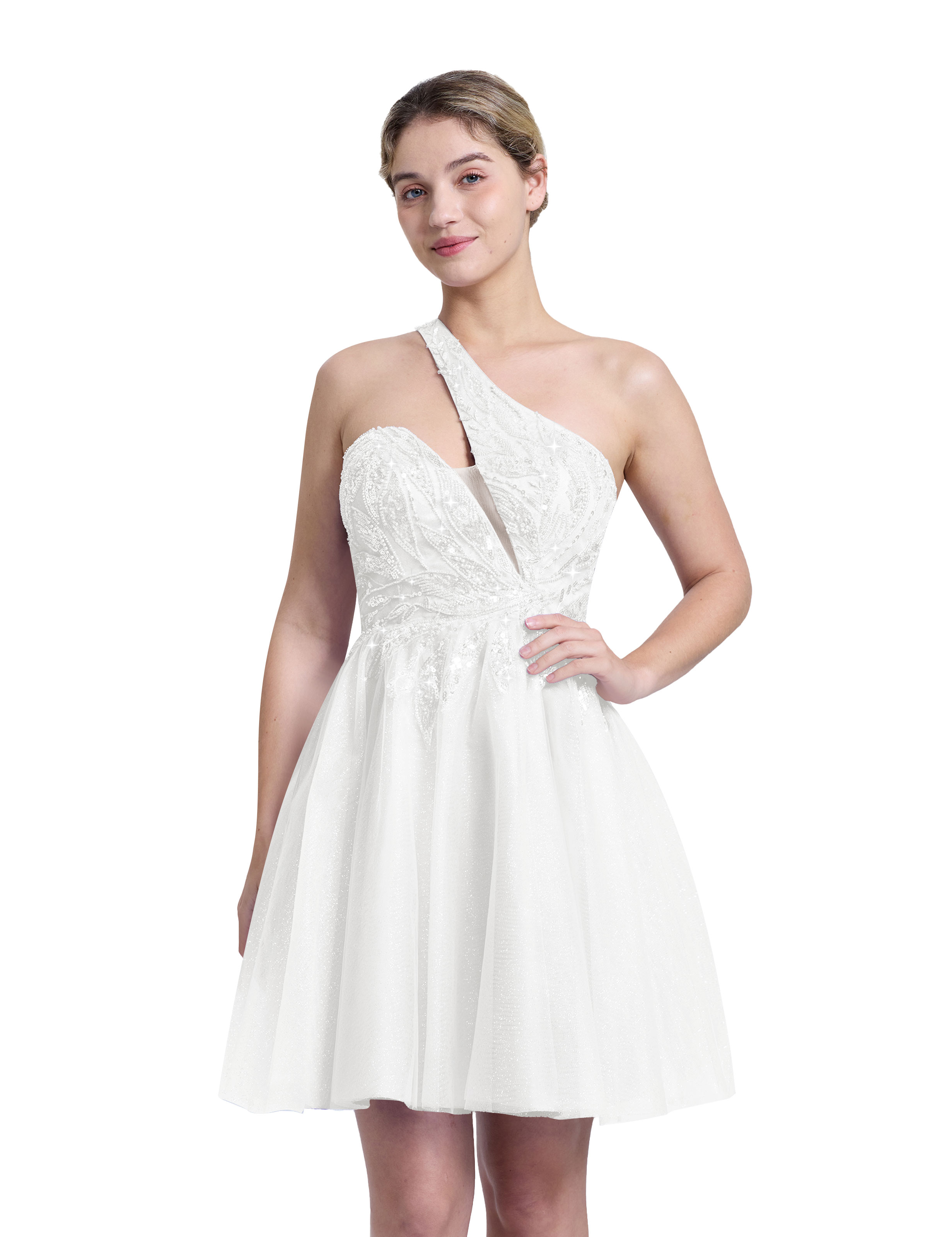A-line One Shoulder Sequin Lace Beaded Cocktail Party Homecoming Dress #HC2604029