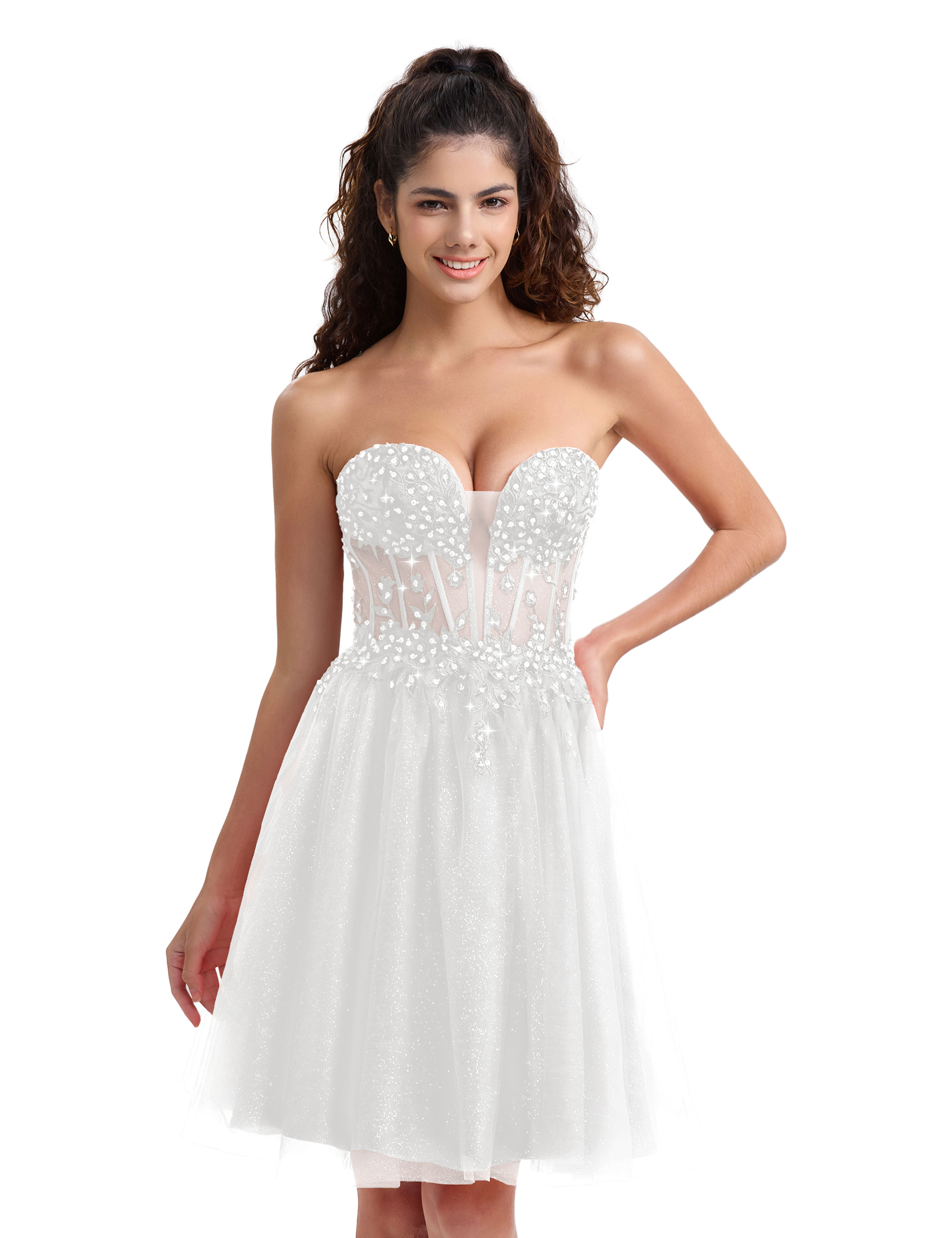 A-line Sweetheart Tulle Lace Appliques Homecoming Dress #HC2604033