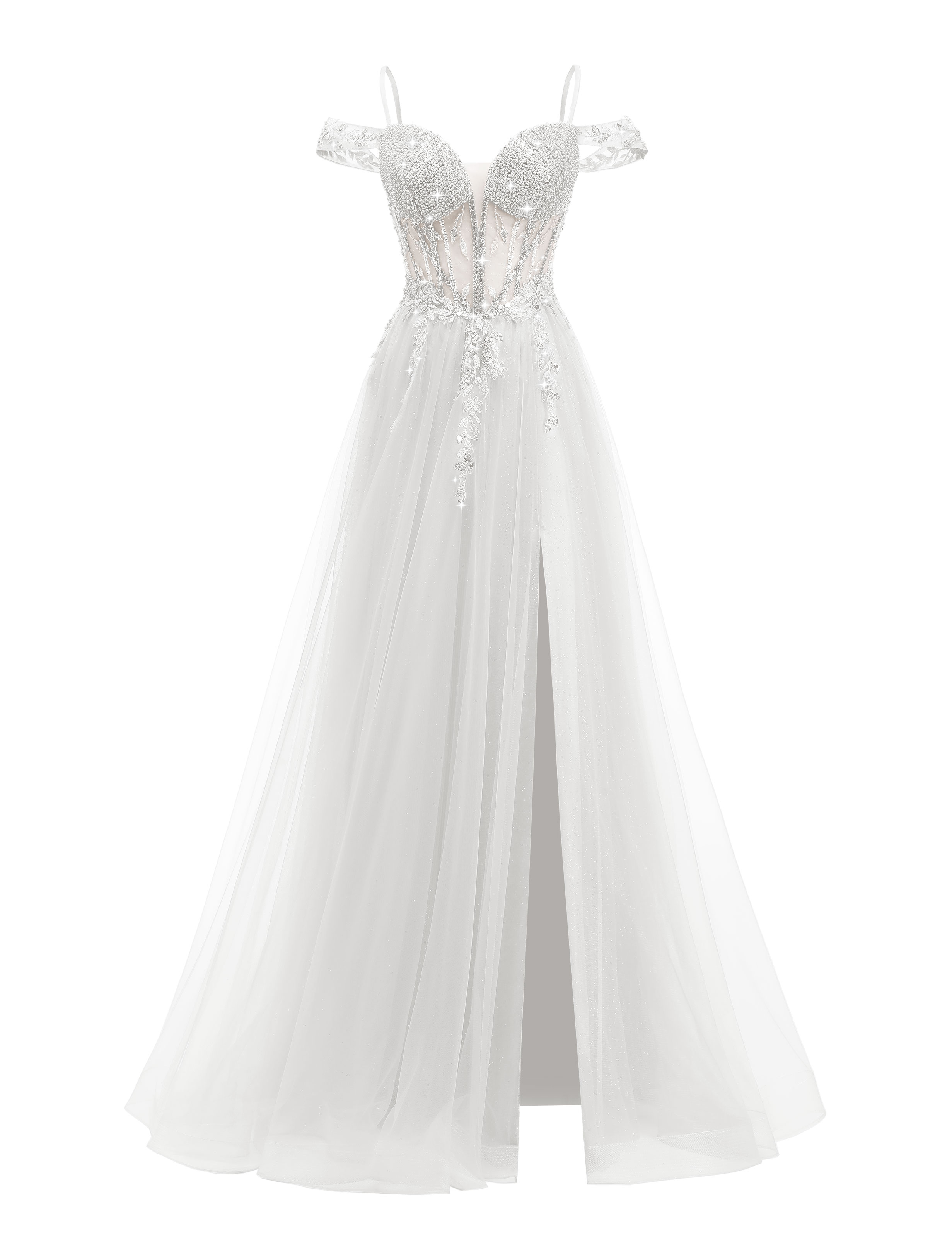 A-line Sweetheart Beaded Sparkly Tulle Lace Appliques Prom Dress #PR2510005