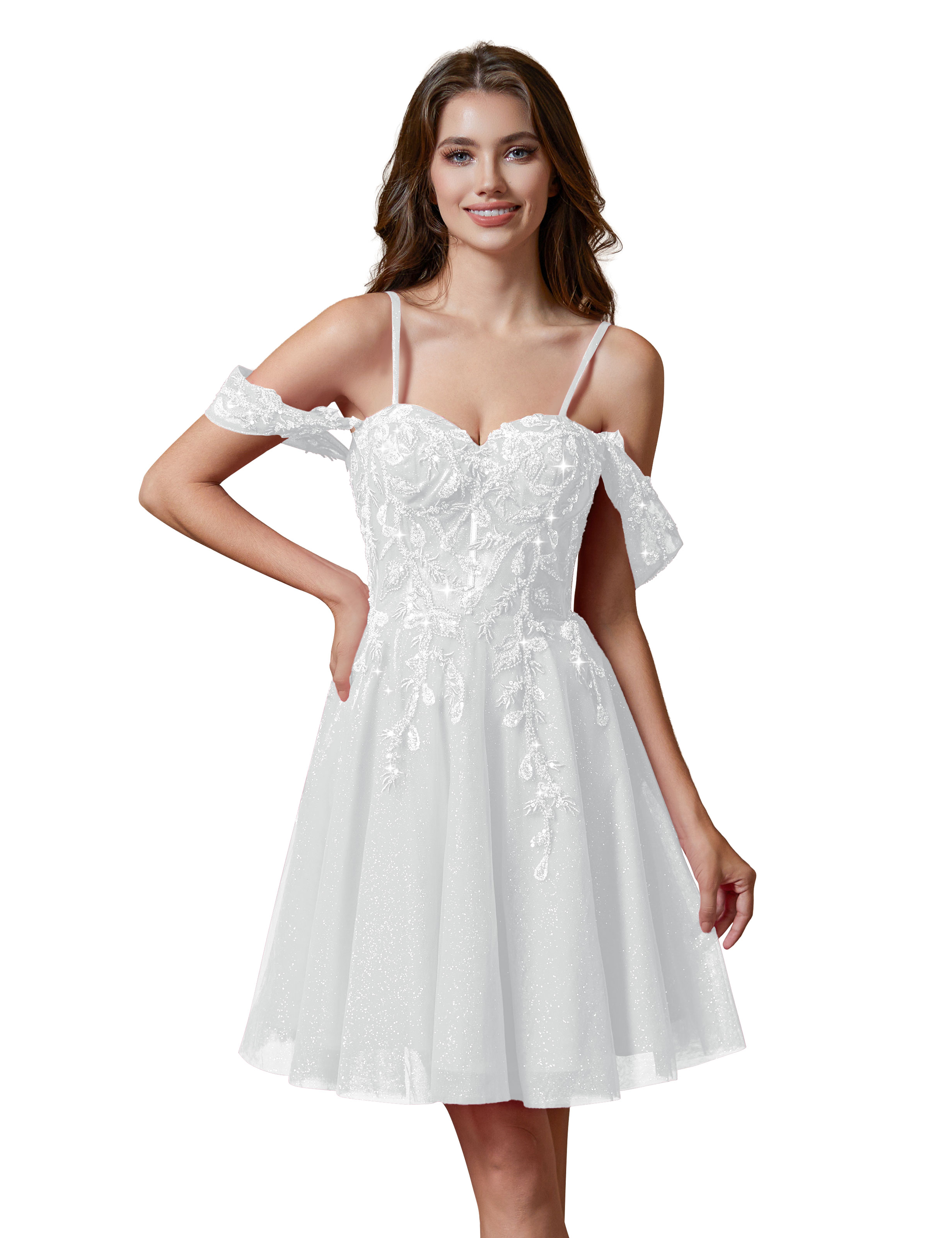 A-line Spaghetti Straps Lace Applique Cocktail Party Homecoming Dress #HC2401237