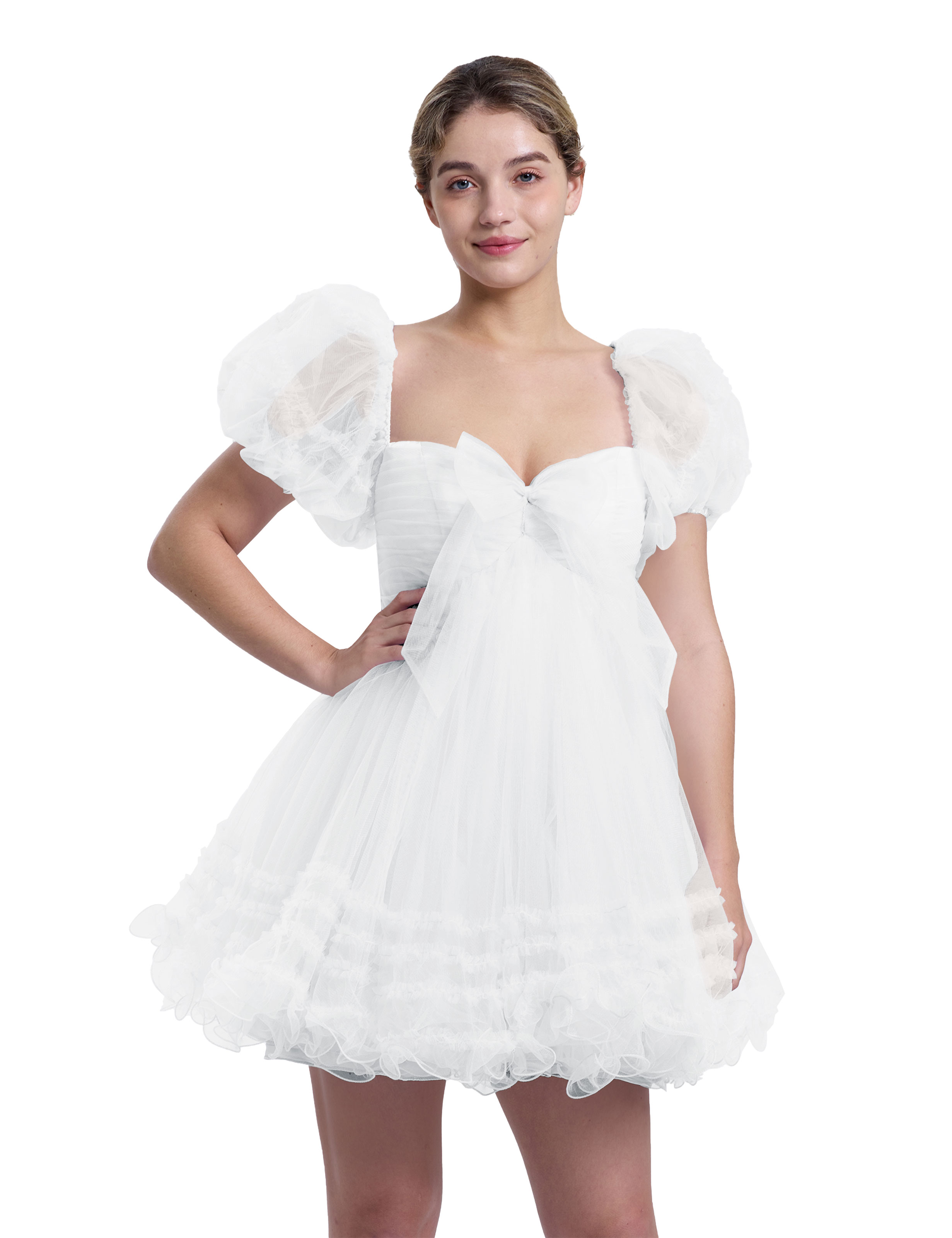 A-line Sweetheart Ruffles Tulle Puffy Sleeves Homecoming Dress #HC2401063