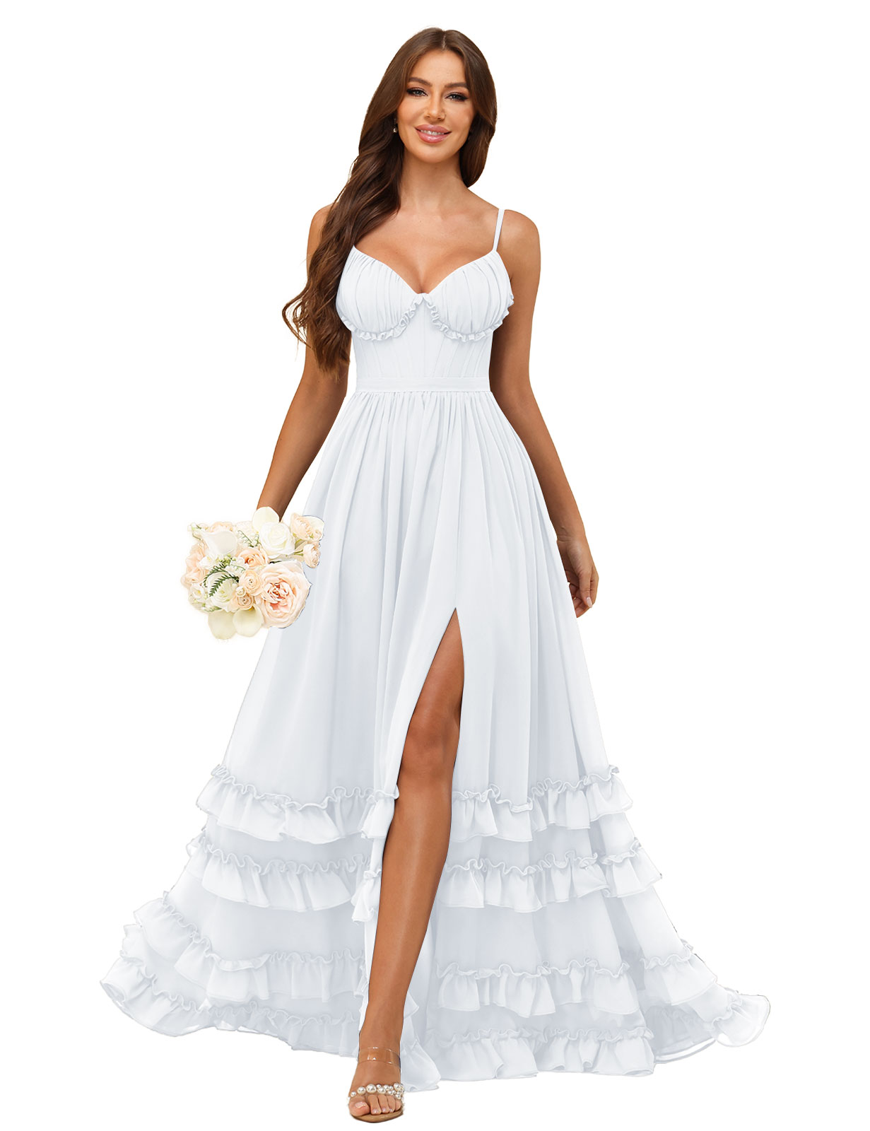 A-line Sweetheart Spaghetti Straps Chiffon Silt Ruffles Bridesmaid Dress #BM2507033