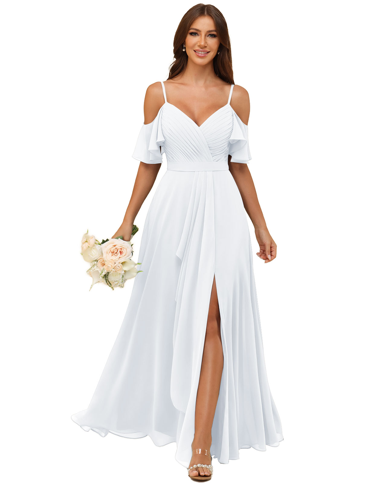 A-line V-neck Spaghetti Straps Chiffon Silt Bridesmaid Dress #BM2507214