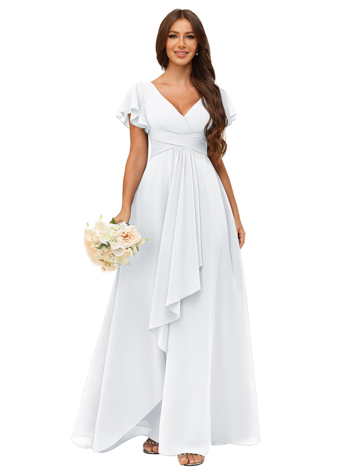 A-line V-neck Chiffon Silt Bridesmaid Dress #BM2507217