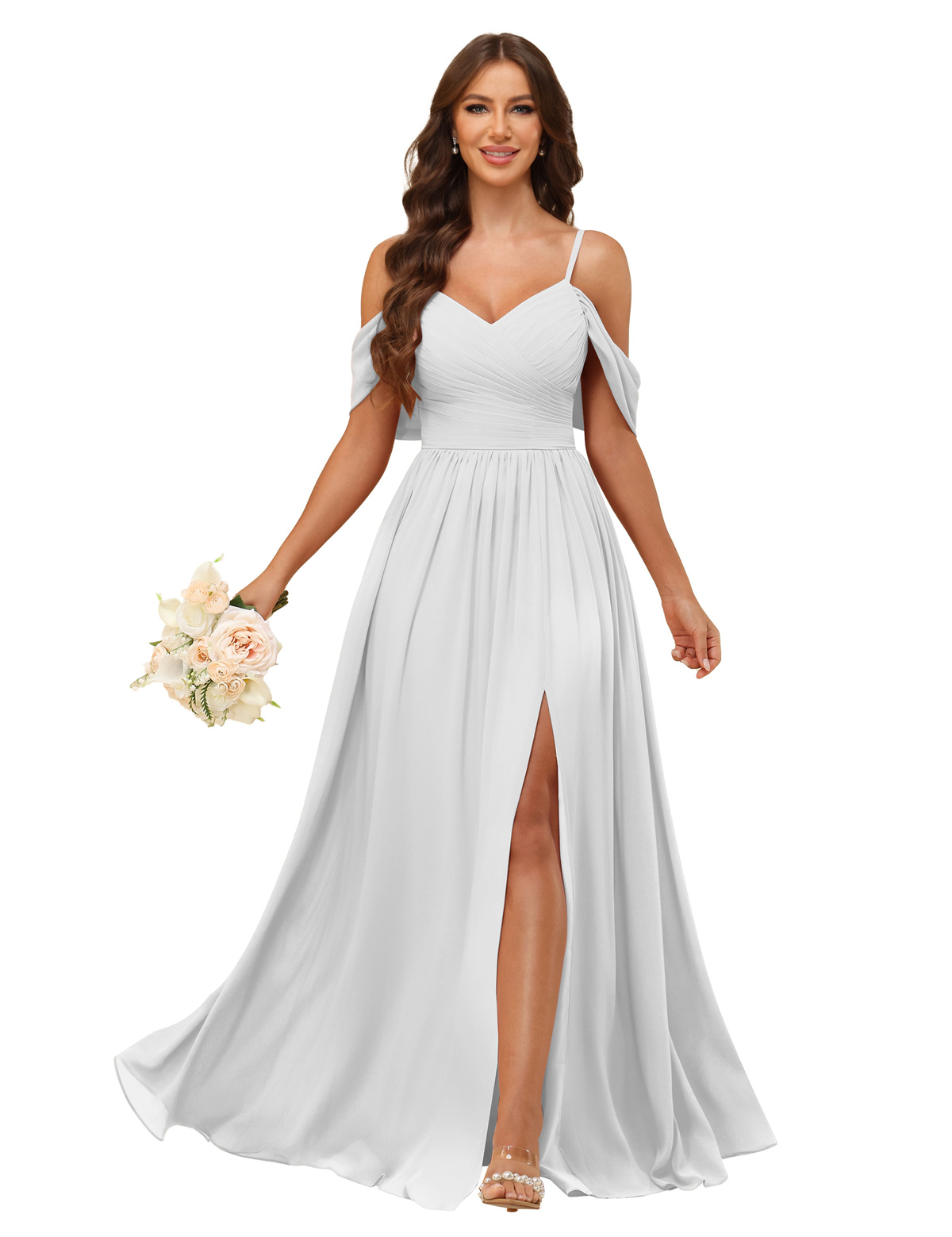 A-line V-neck Spaghetti Straps Chiffon Bridesmaid Dress #BM2507135