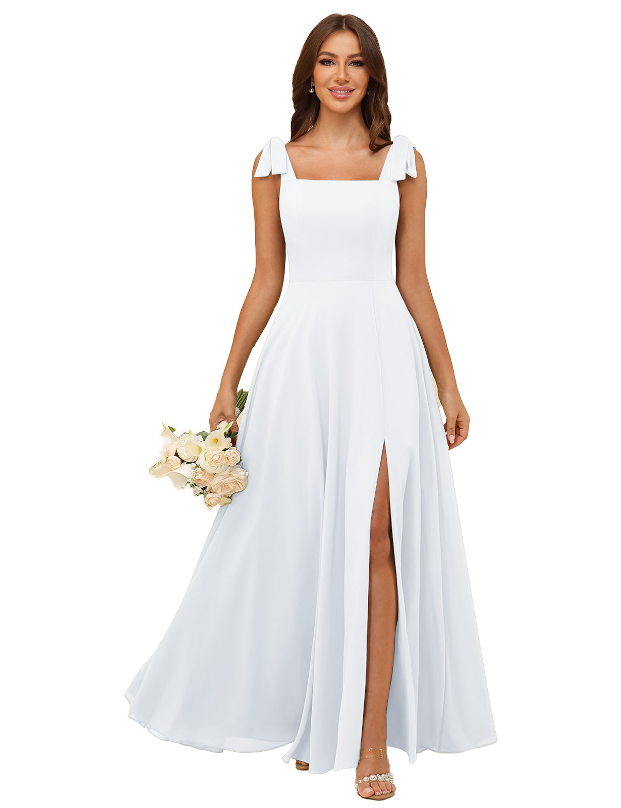 A-line Square Straps Chiffon Silt Bridesmaid Dress #BM2507222