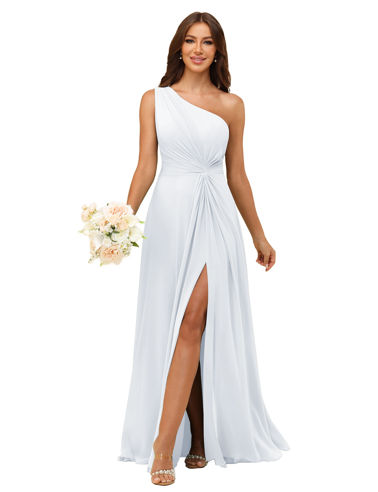 A-line One Shoulder Chiffon Silt Bridesmaid Dress #BM2508033