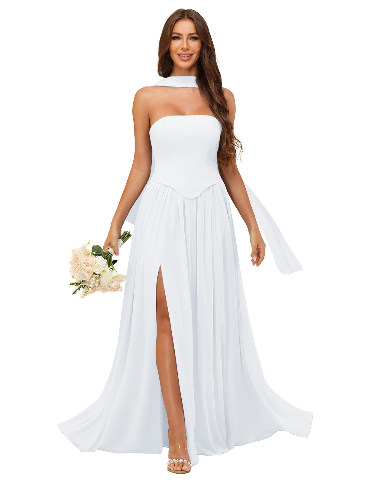 A-line Strapless Chiffon Silt Bridesmaid Dress #BM2507038