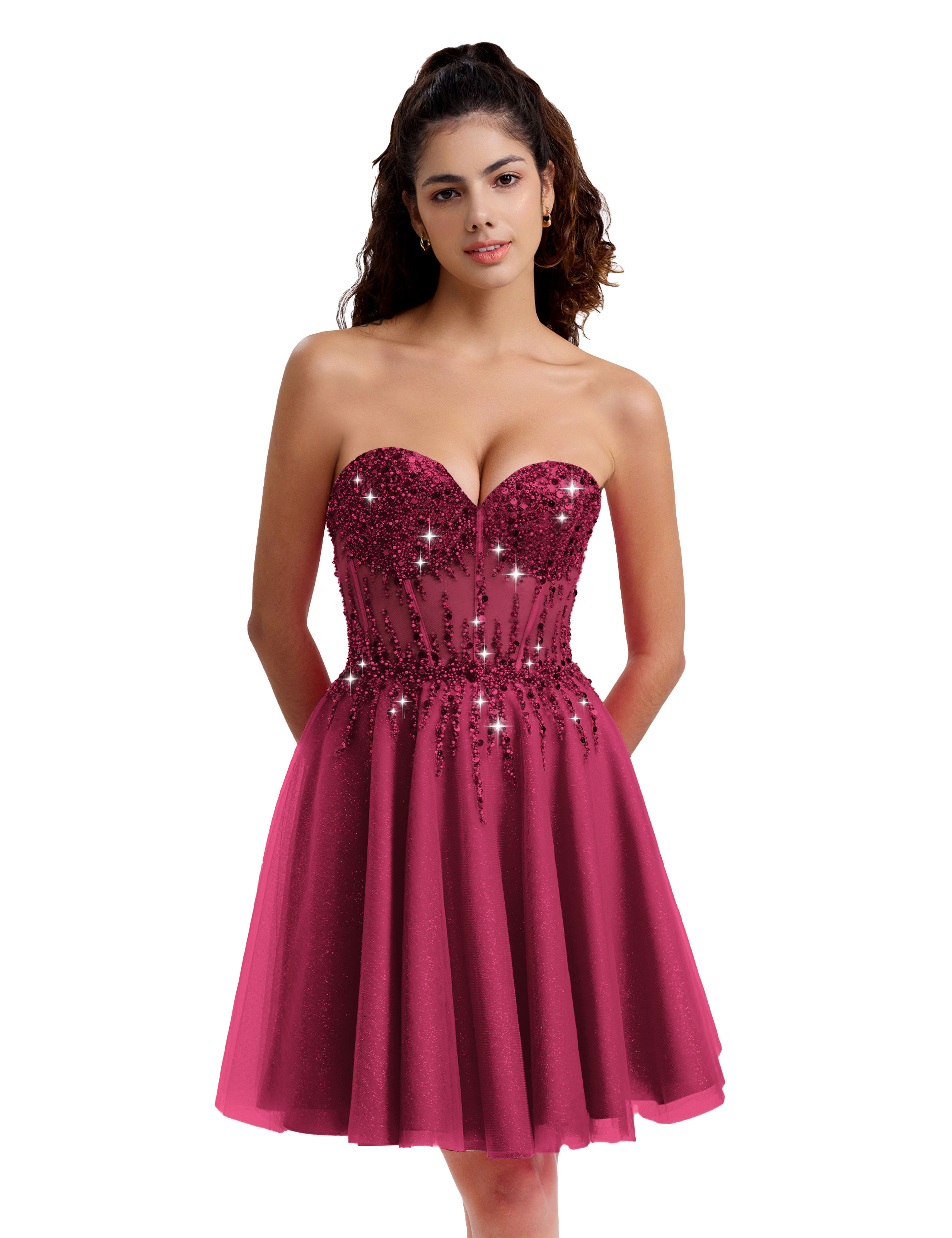 Sparkly A-line Sweetheart Tulle Beaded Party Homecoming Dress #HC2402135