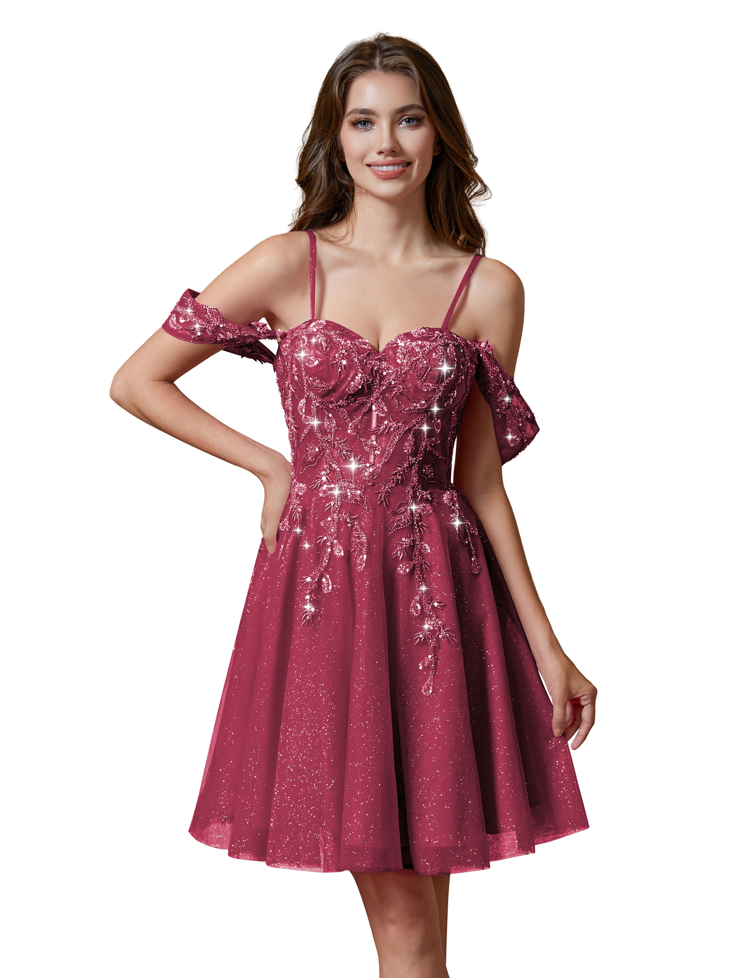 A-line Spaghetti Straps Lace Applique Cocktail Party Homecoming Dress #HC2401237