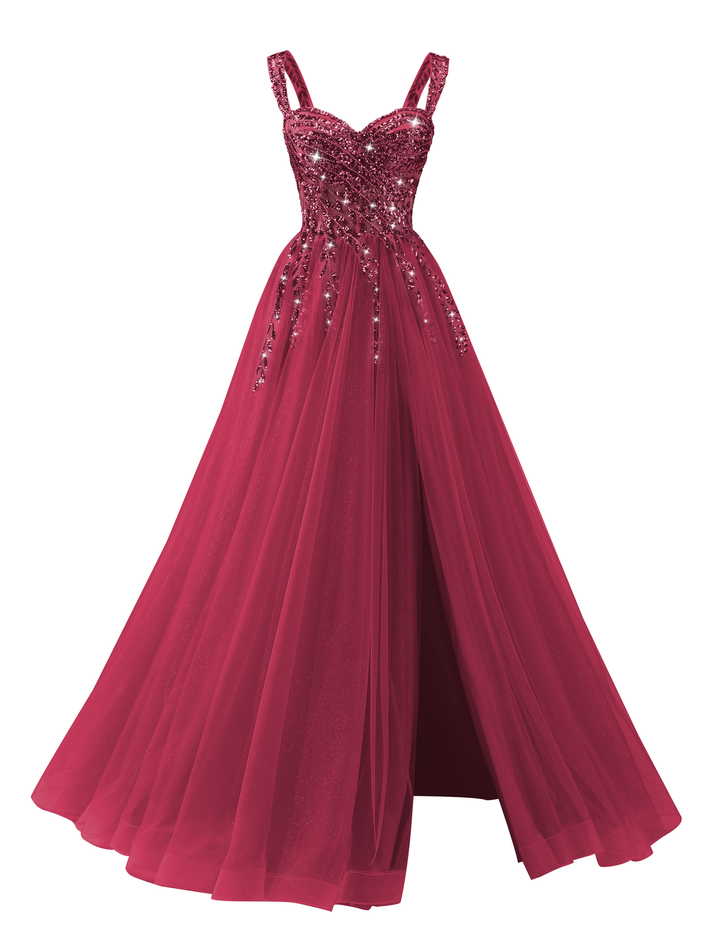 A-line Sweetheart Sparkly Tulle Sequins Beaded Slit Corset Prom Dress #PR2512071