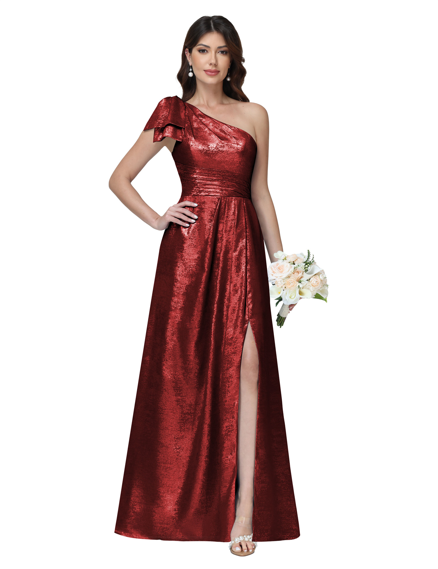 A-line One Shoulder Lace Up Sleeveless Silt Bridesmaid Dress #BM2512052