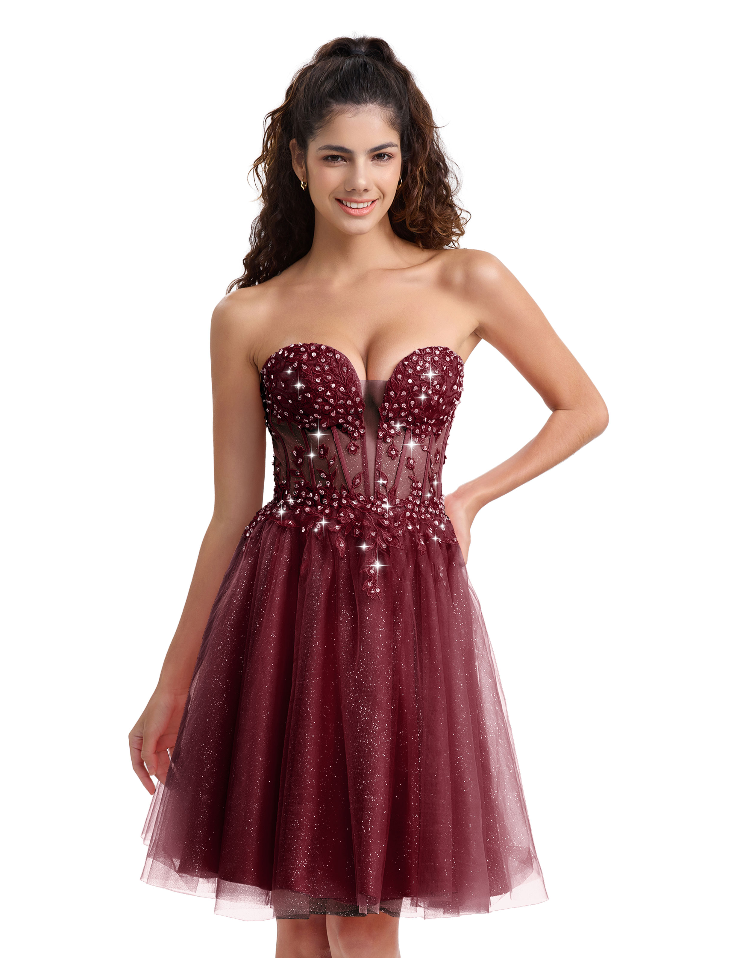A-line Sweetheart Tulle Lace Appliques Homecoming Dress #HC2604033