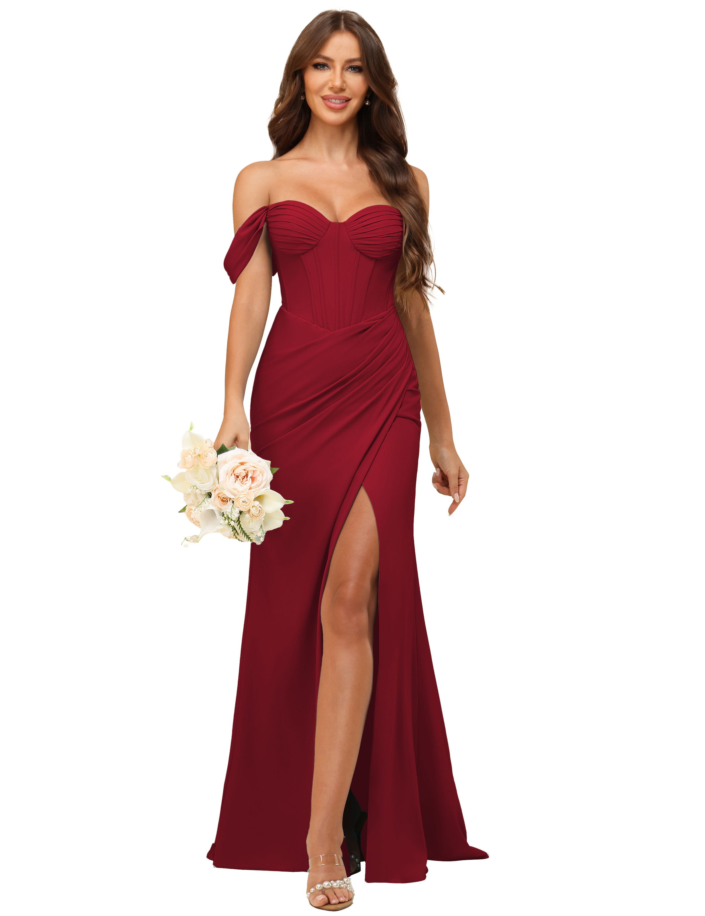 Mermaid Off-The-Shoulder Slit Bridesmaid Dress #BM2507139