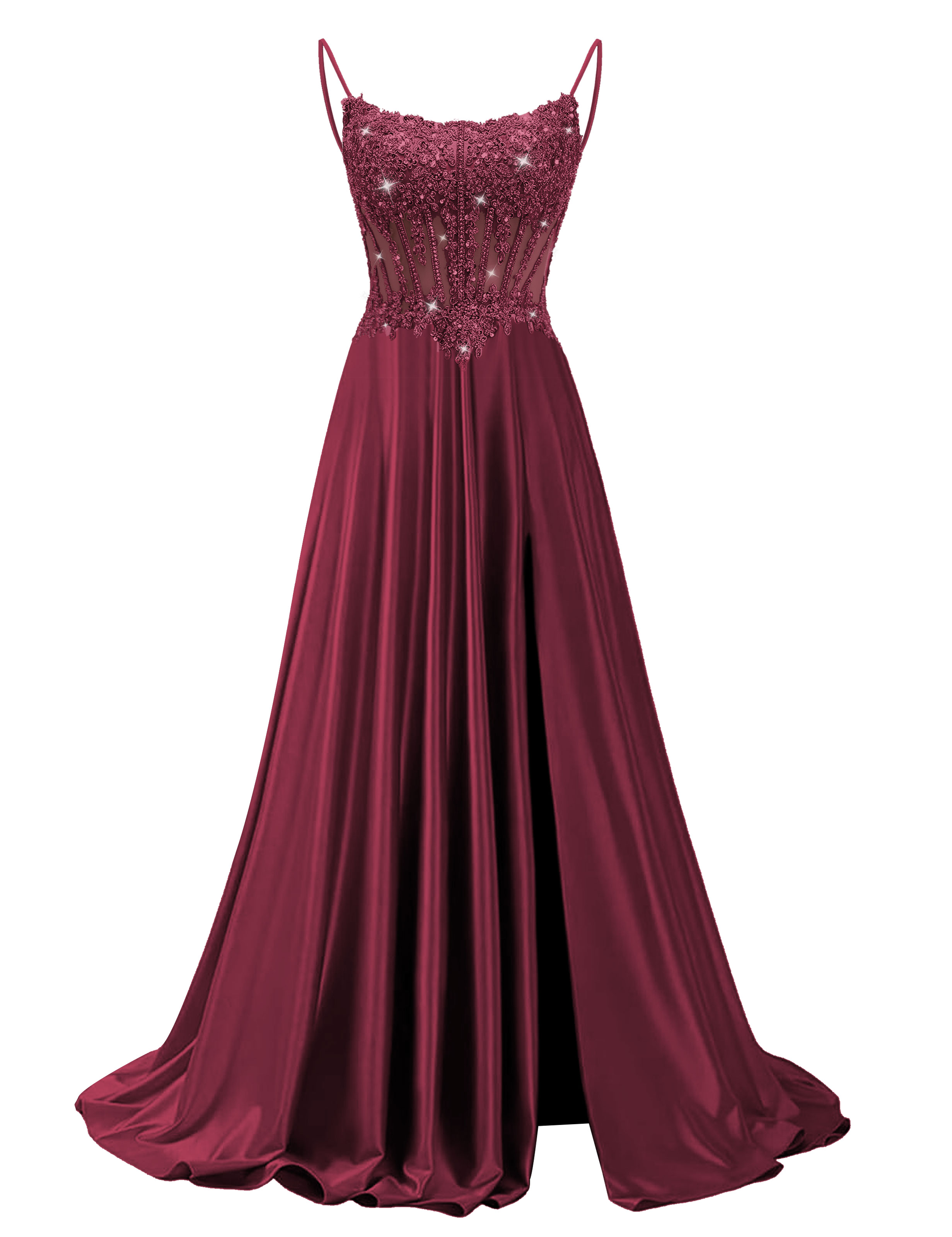 Mermaid Spaghetti Straps Satin Beaded Sequin Pleated Slit Prom Dress #PR2510011