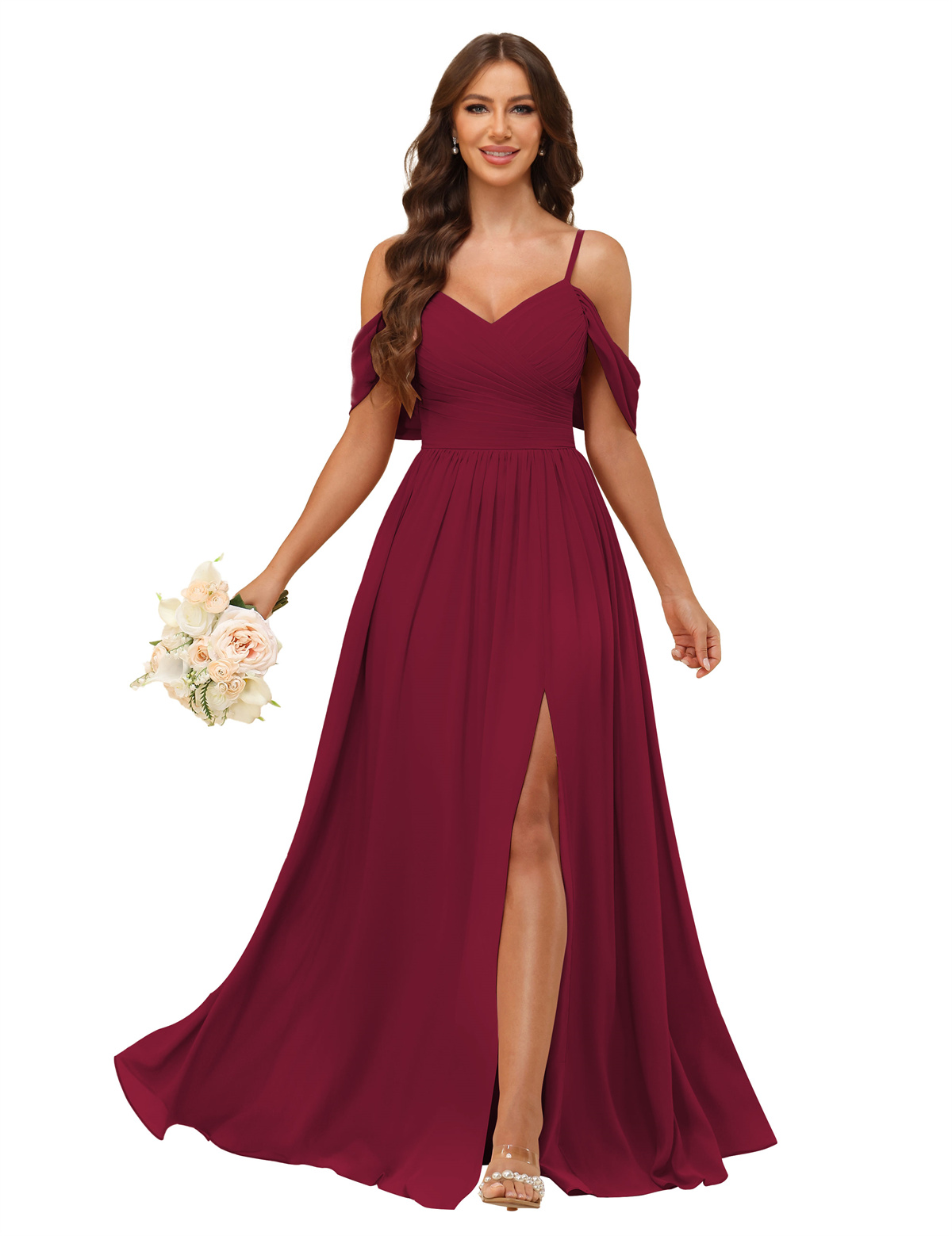 A-line V-neck Spaghetti Straps Chiffon Bridesmaid Dress #BM2507135