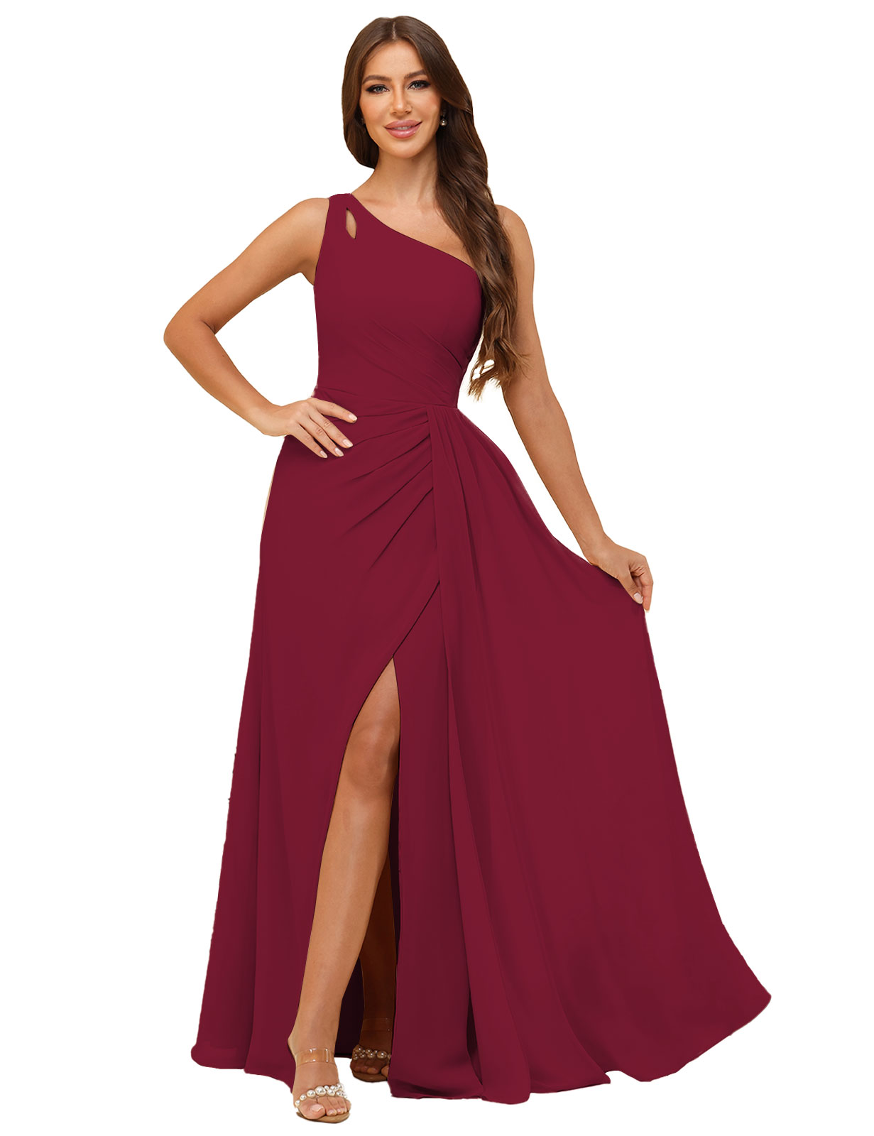 A-line One Shoulder  Silt Chiffon Bridesmaid Dress #BM2503006