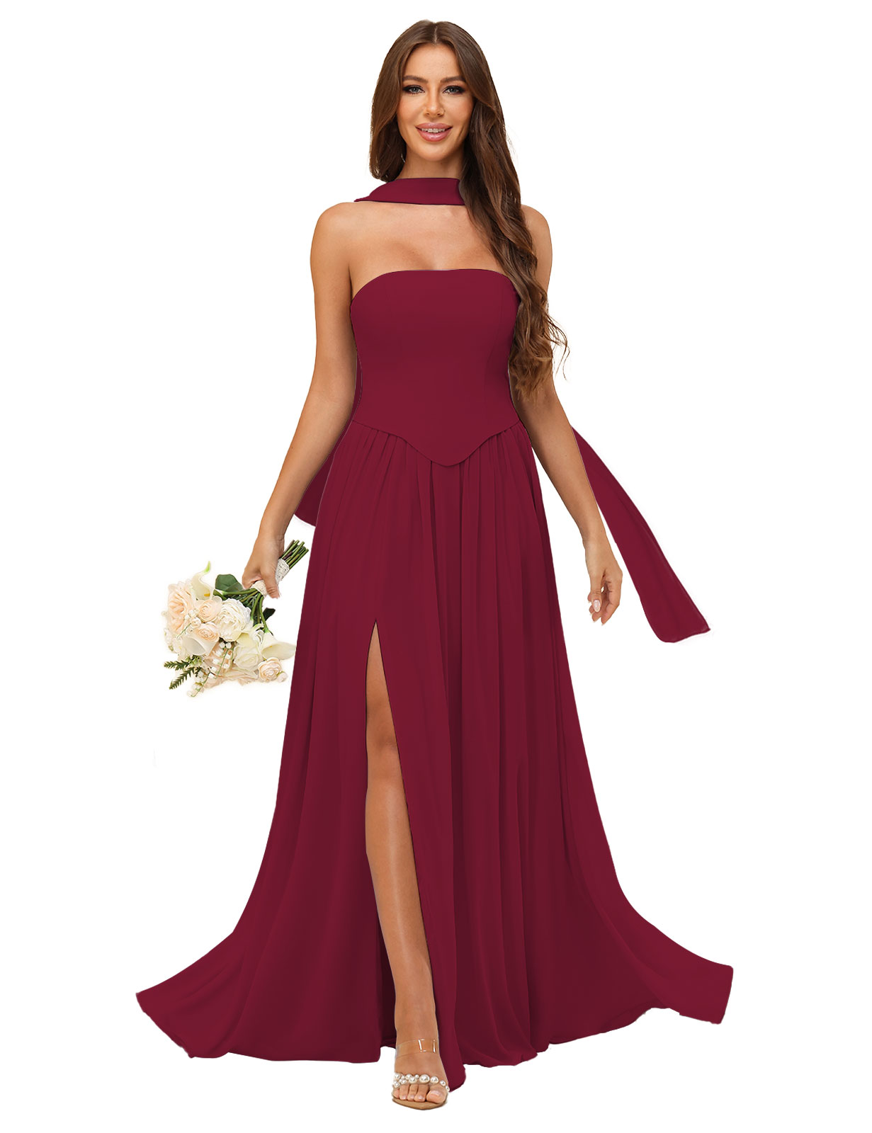 A-line Strapless Chiffon Silt Bridesmaid Dress #BM2507038