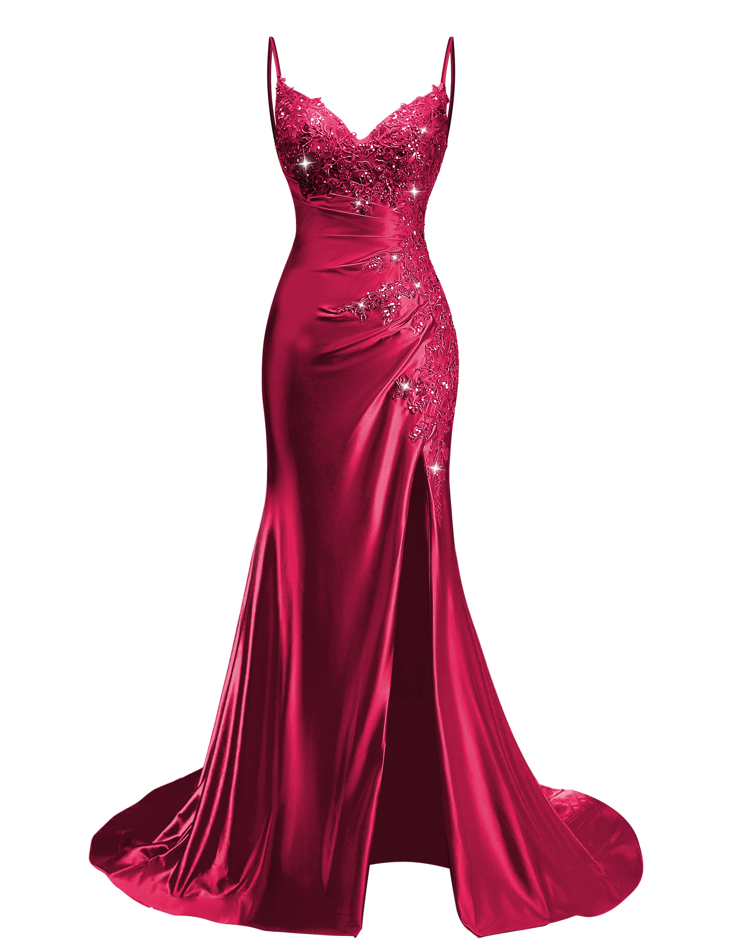 Mermaid V-neck Spaghetti Straps Beaded Lace Appliques Prom Dress #PR2510012