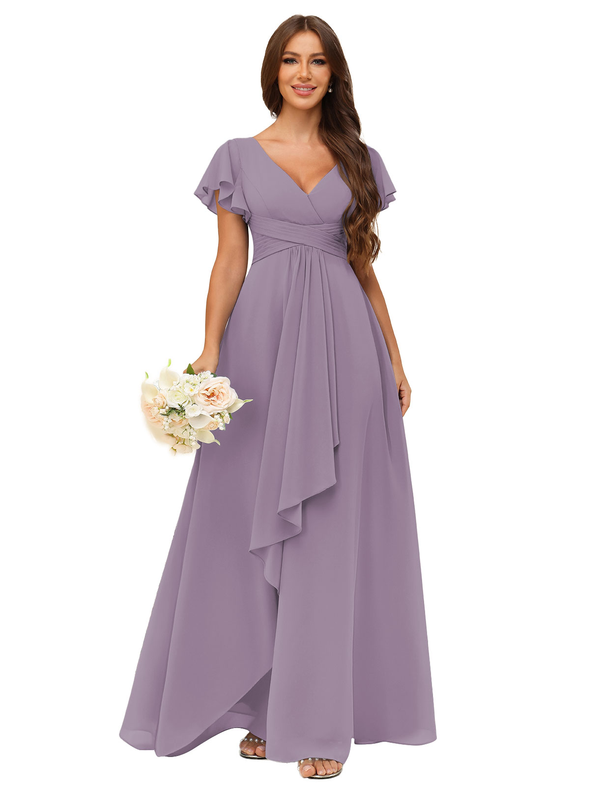 A-line V-neck Chiffon Silt Bridesmaid Dress #BM2507217