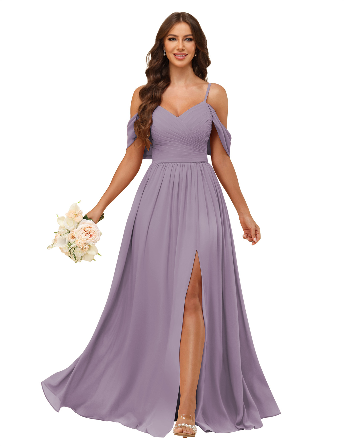 A-line V-neck Spaghetti Straps Chiffon Bridesmaid Dress #BM2507135