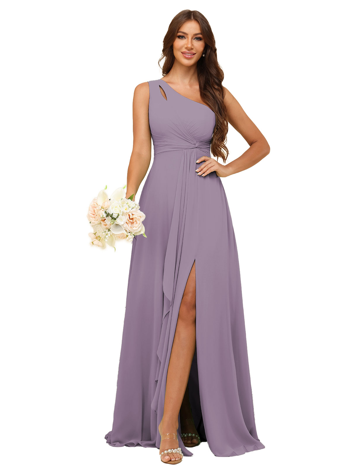 A-line One Shoulder Chiffon Silt Bridesmaid Dress #BM2507131