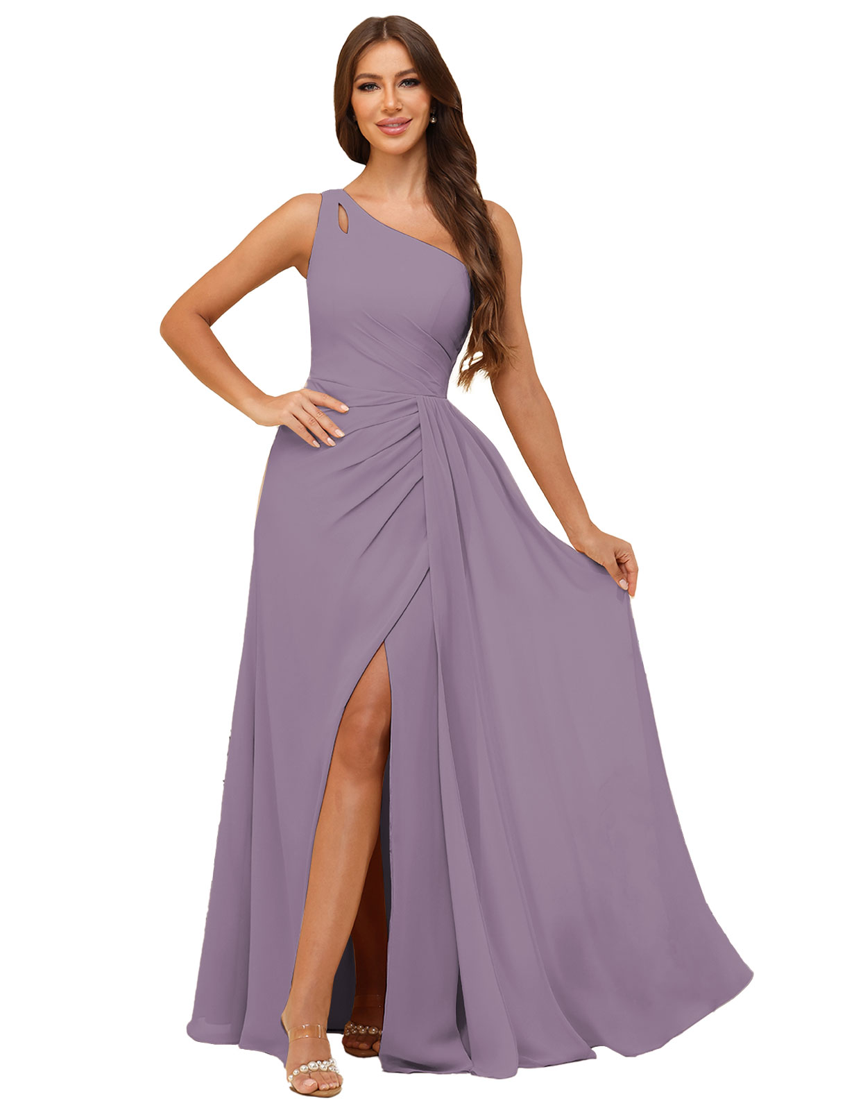 A-line One Shoulder  Silt Chiffon Bridesmaid Dress #BM2503006