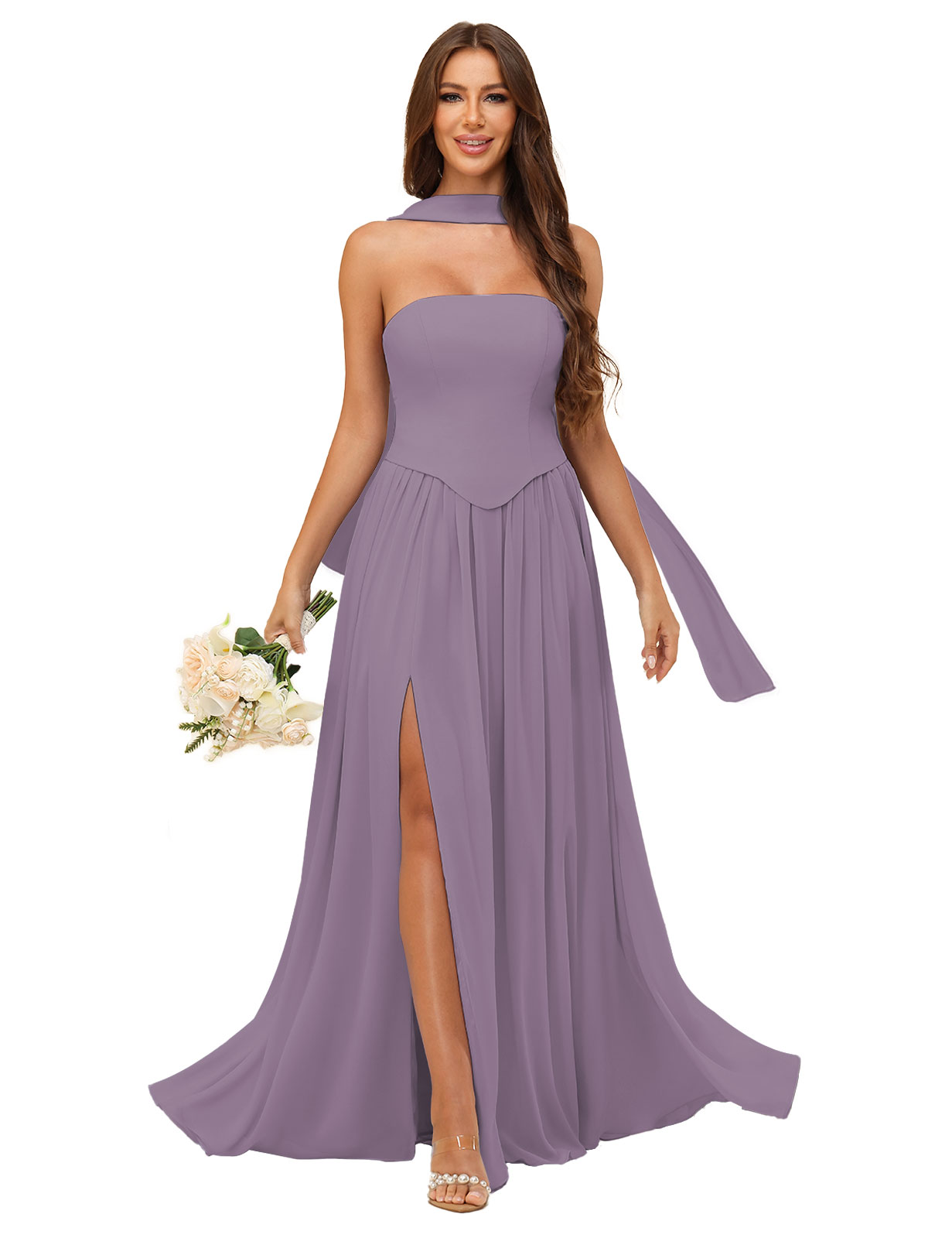 A-line Strapless Chiffon Silt Bridesmaid Dress #BM2507038