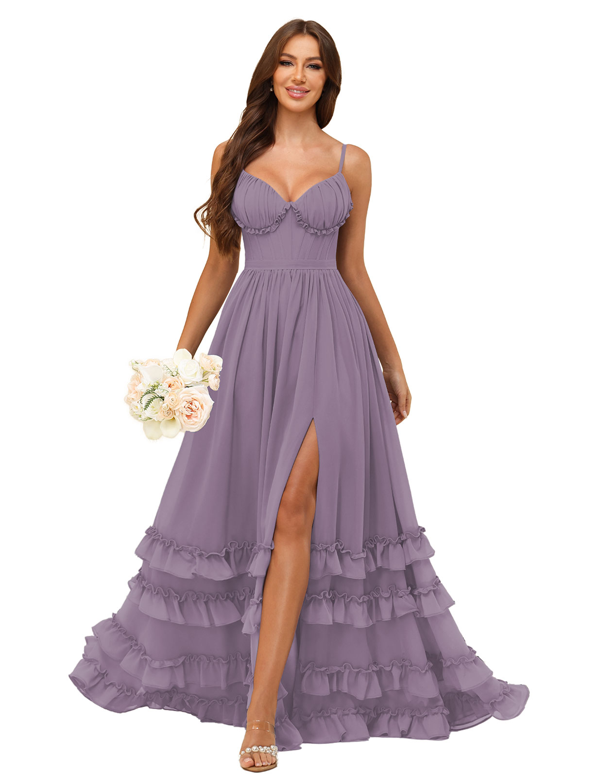 A-line Sweetheart Spaghetti Straps Chiffon Silt Ruffles Bridesmaid Dress #BM2507033