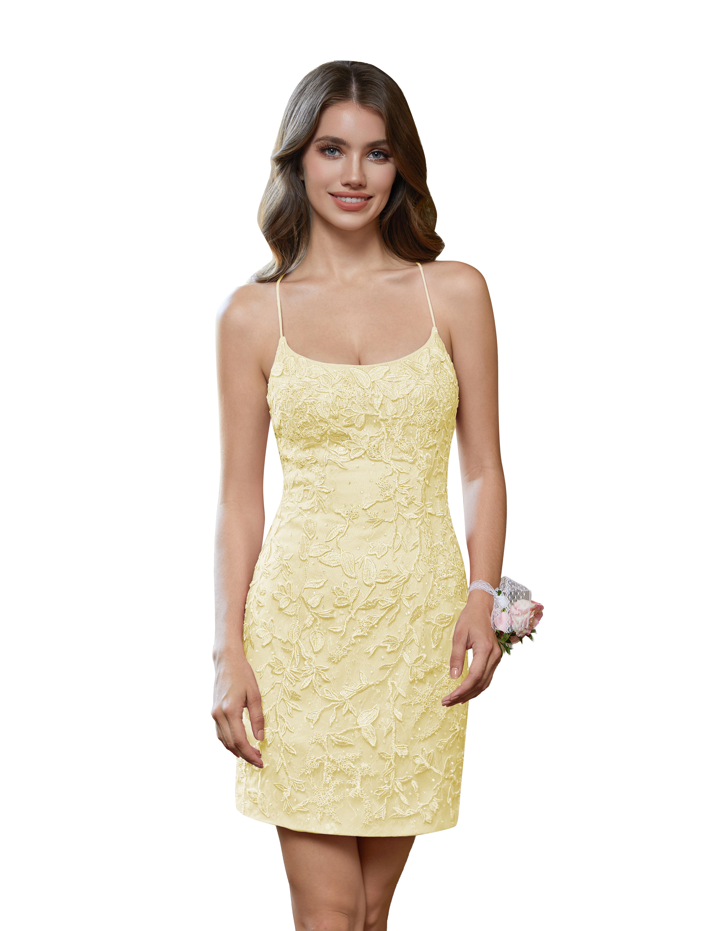 Tight Spaghetti Straps Lace Appliques Cocktail Party Homecoming Dress #HC2402362