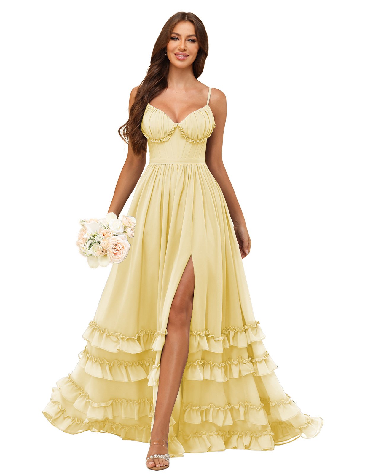 A-line Sweetheart Spaghetti Straps Chiffon Silt Ruffles Bridesmaid Dress #BM2507033