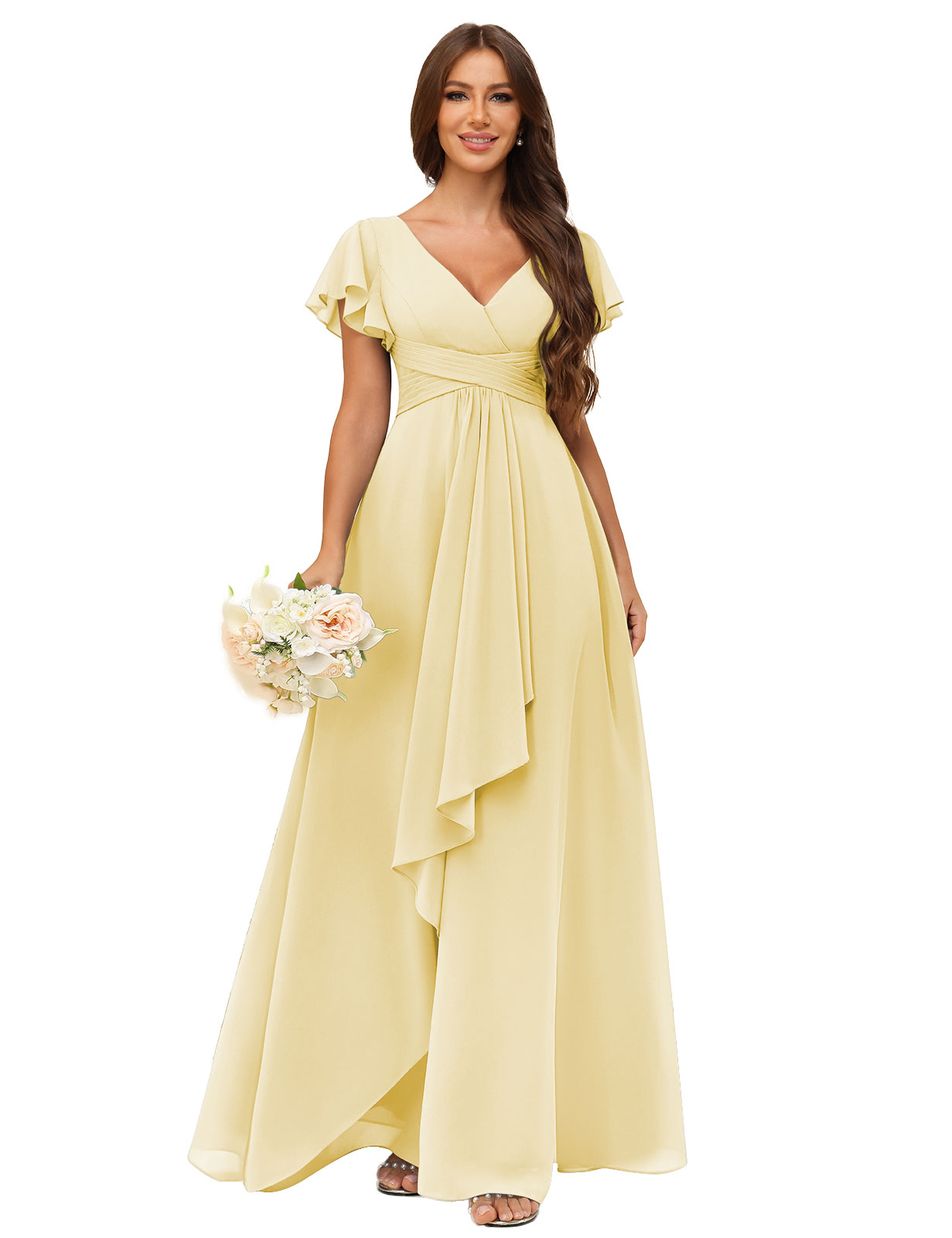 A-line V-neck Chiffon Silt Bridesmaid Dress #BM2507217