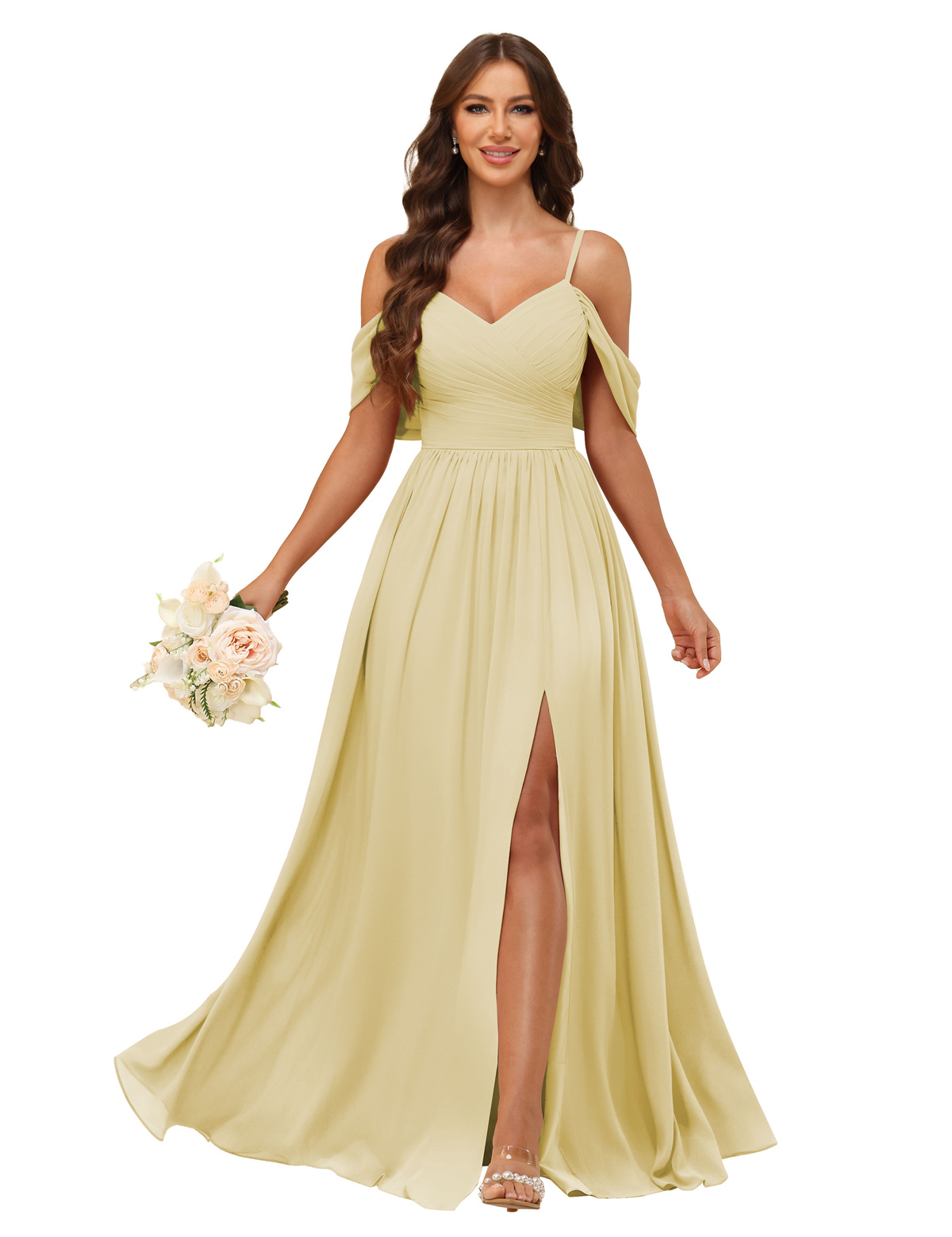 A-line V-neck Spaghetti Straps Chiffon Bridesmaid Dress #BM2507135