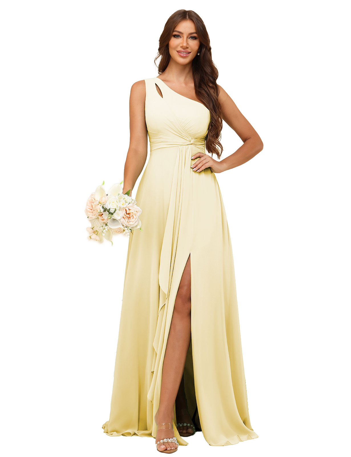 A-line One Shoulder Chiffon Silt Bridesmaid Dress #BM2507131
