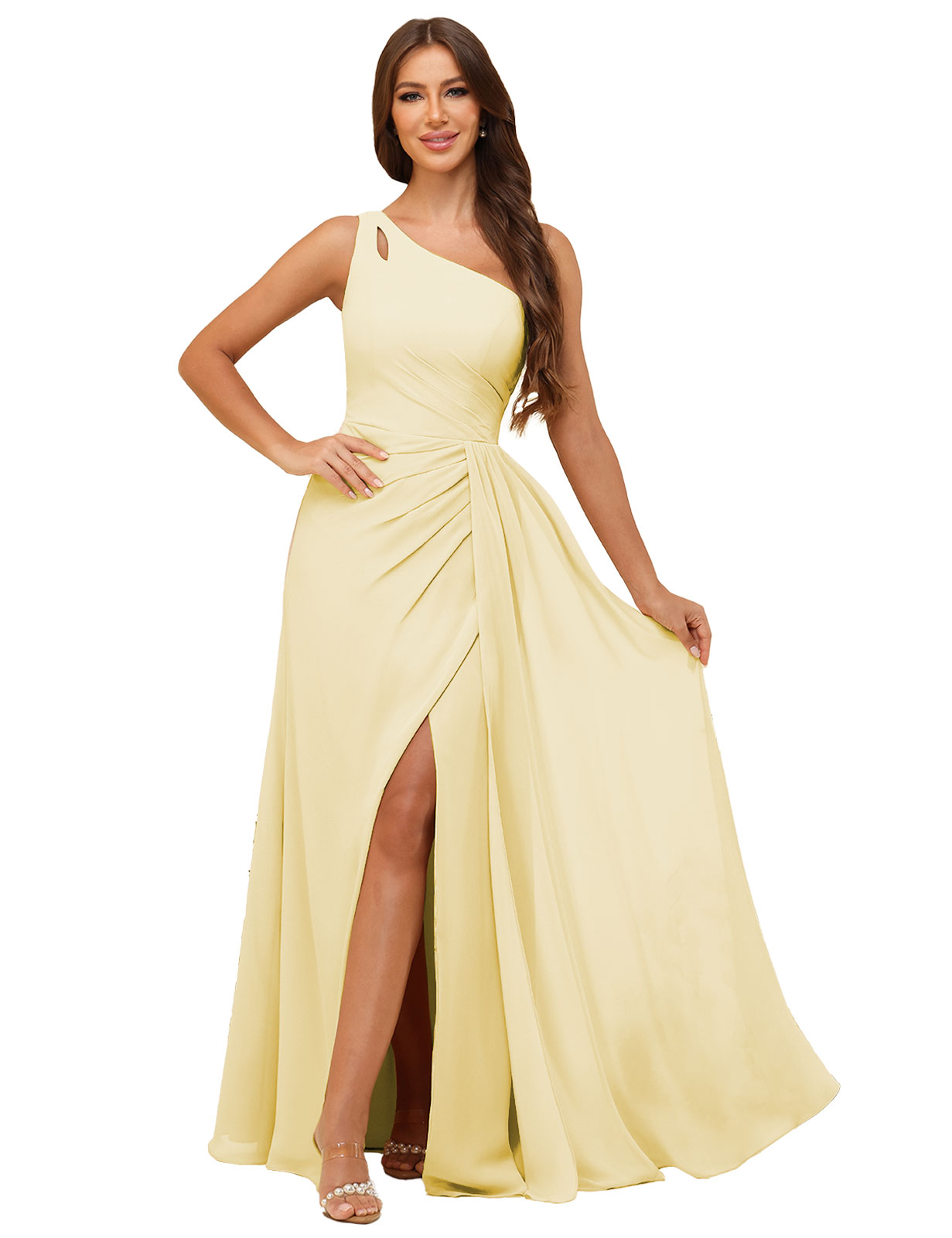 A-line One Shoulder  Silt Chiffon Bridesmaid Dress #BM2503006