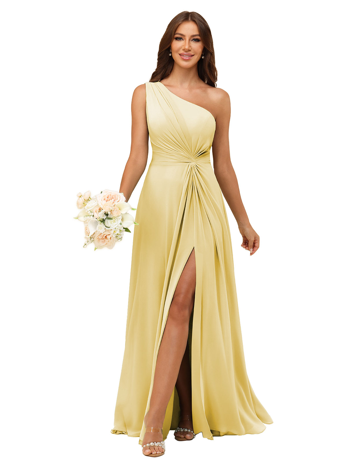 A-line One Shoulder Chiffon Silt Bridesmaid Dress #BM2508033