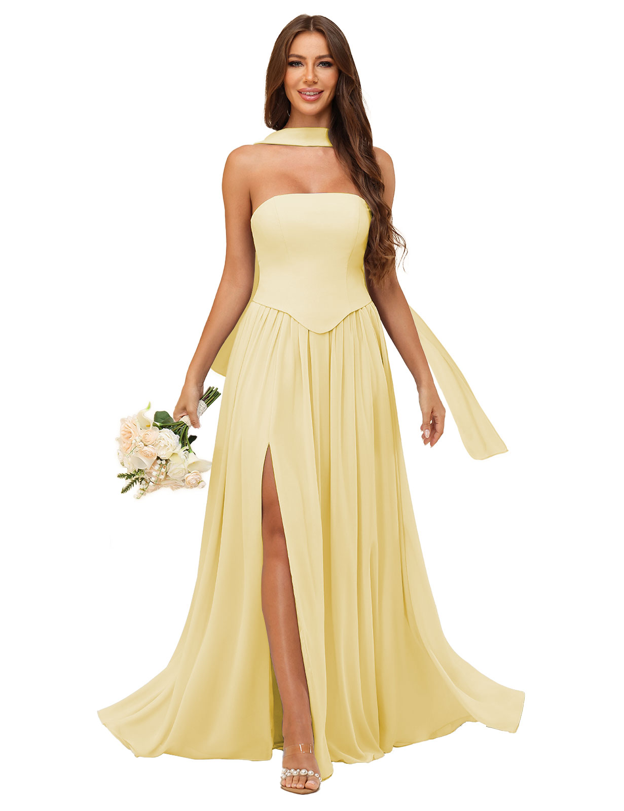 A-line Strapless Chiffon Silt Bridesmaid Dress #BM2507038