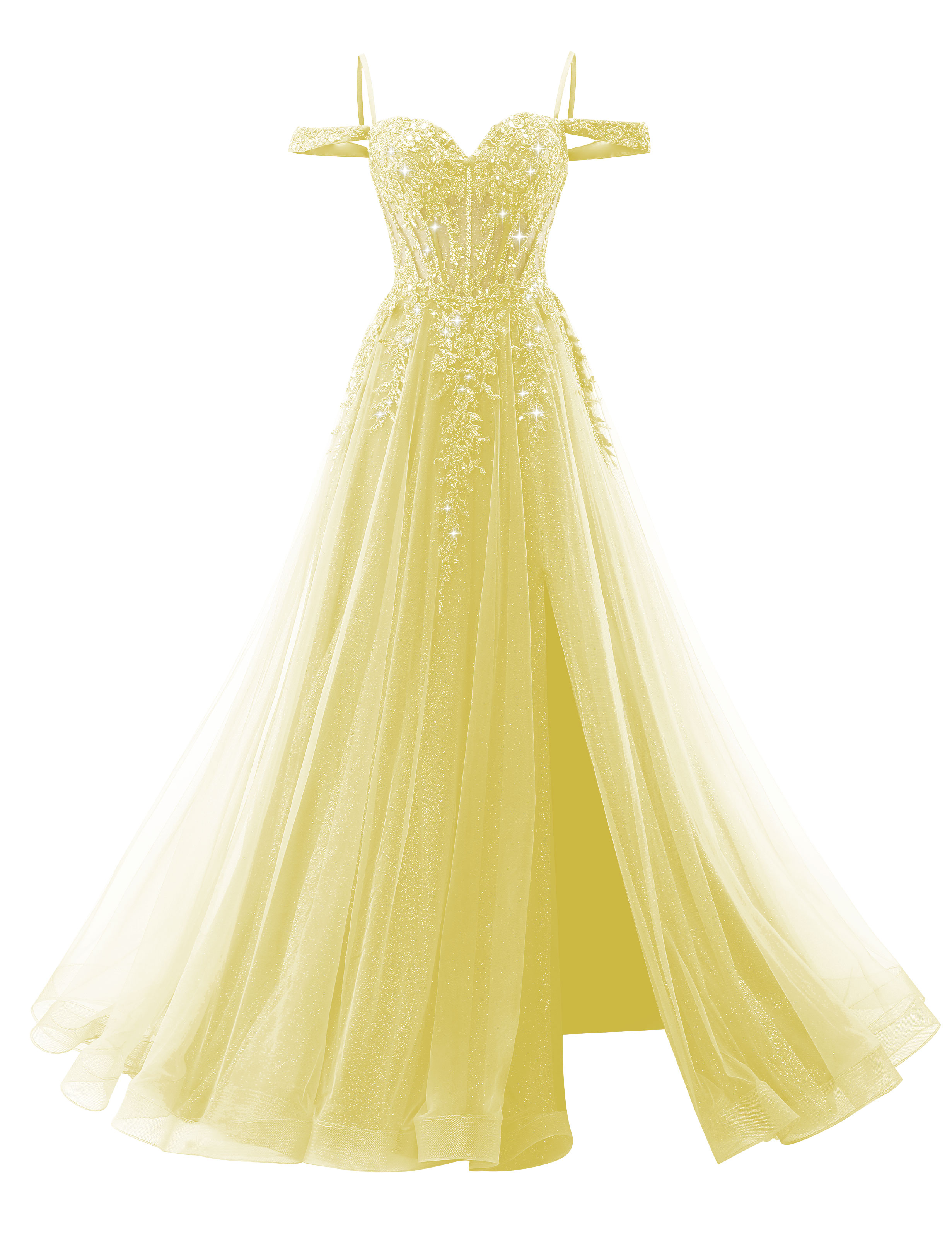 A-line Sweetheart Off Shoulder Corset Lace Appliques Sparkly Tulle Prom Dress #PR2511040