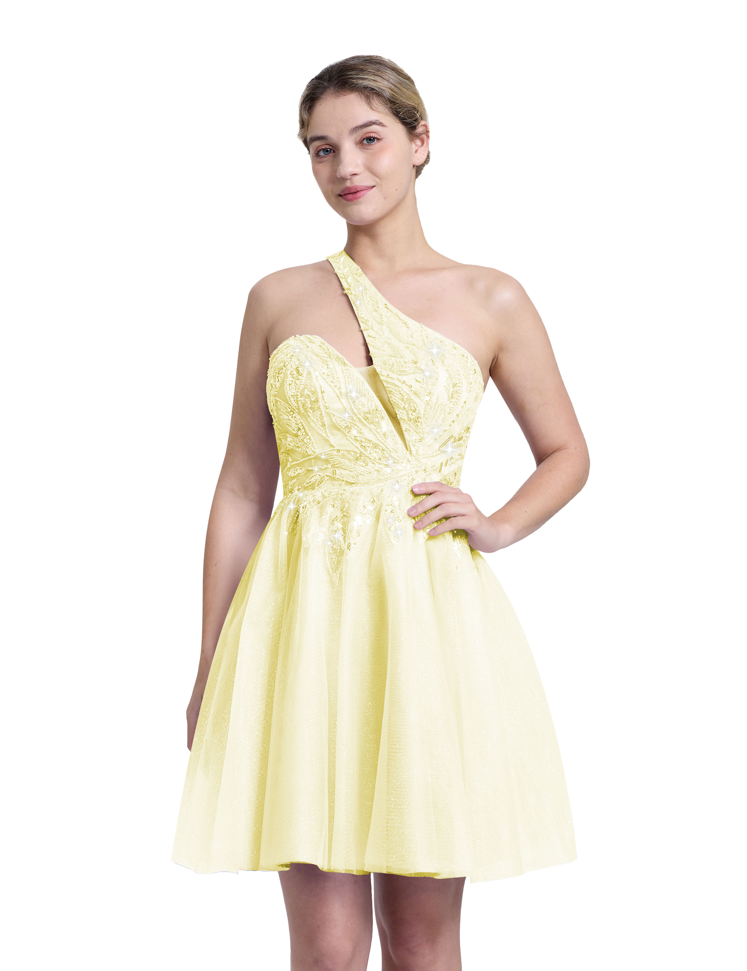A-line One Shoulder Sequin Lace Beaded Cocktail Party Homecoming Dress #HC2604029