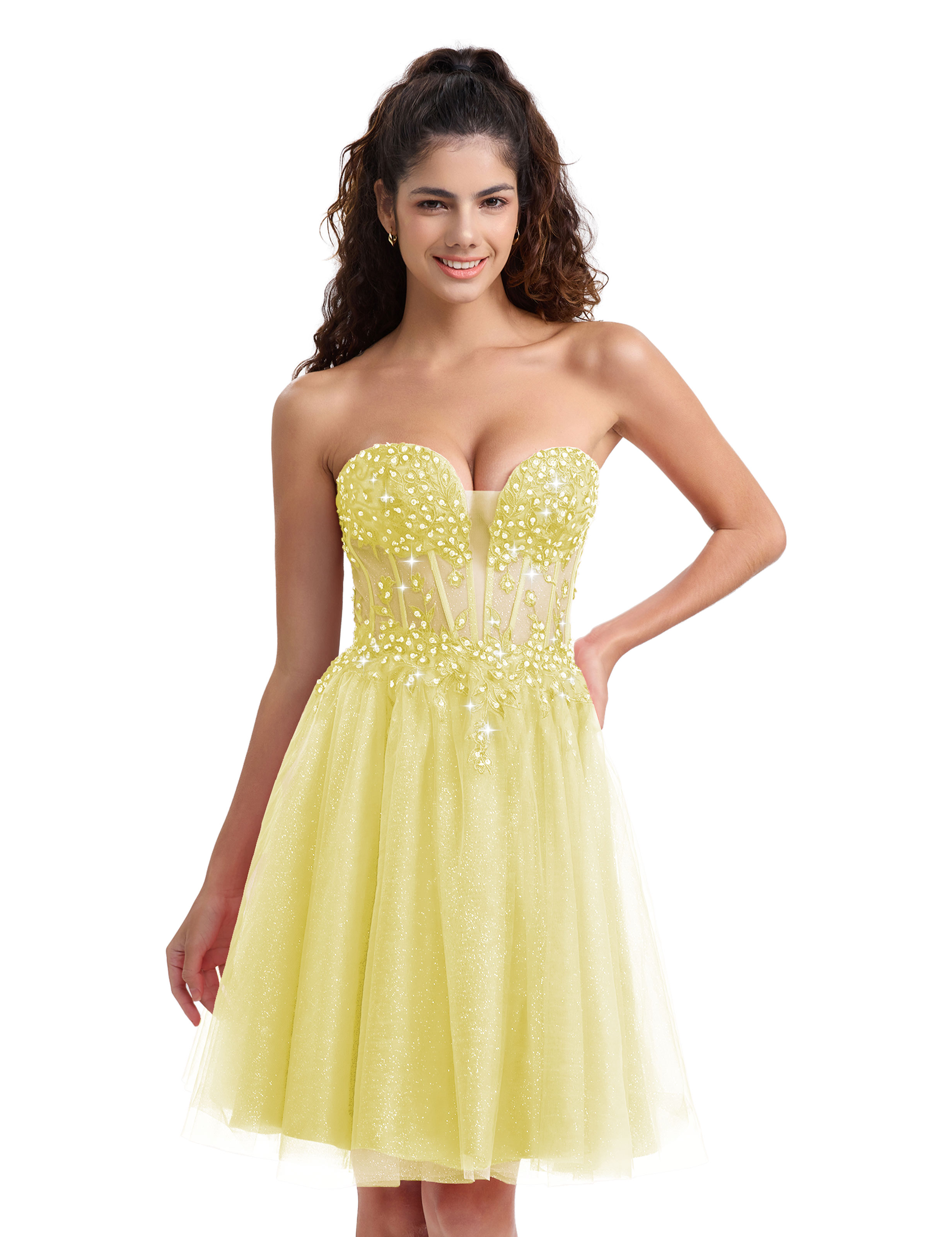 A-line Sweetheart Tulle Lace Appliques Homecoming Dress #HC2604033