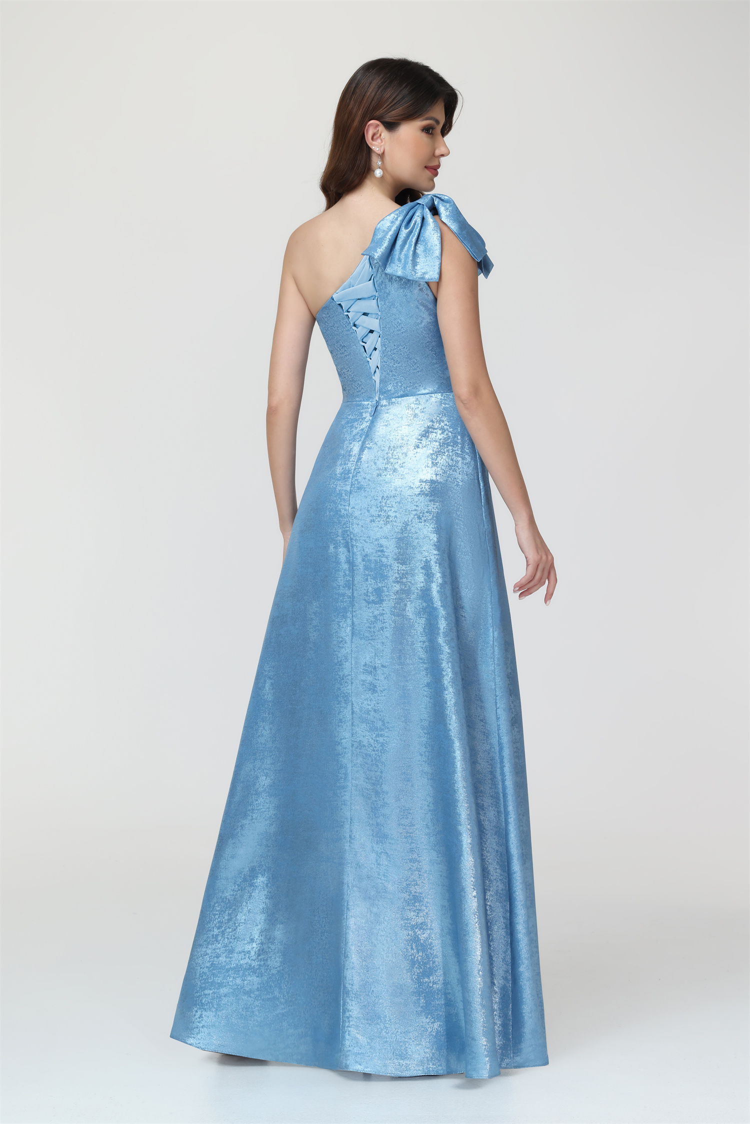 A-line One Shoulder Lace Up Sleeveless Silt Bridesmaid Dress #BM2512052