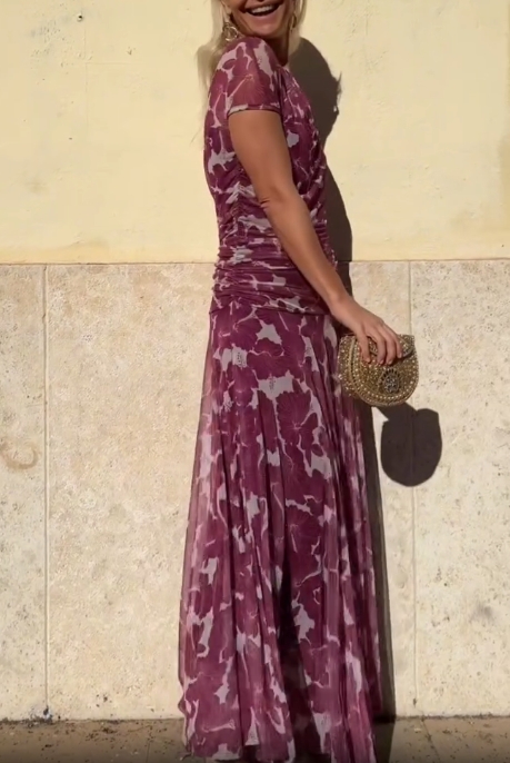 Elegant Floral Ruched Dress