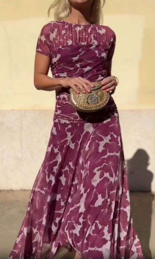 Elegant Floral Ruched Dress