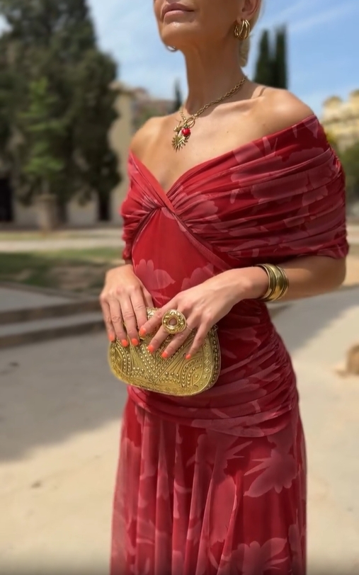 Scarlet Whisper Off-Shoulder Dress