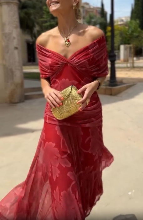 Scarlet Whisper Off-Shoulder Dress