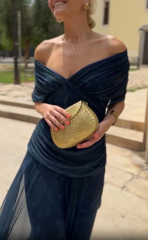 Deep Sea Whispers Off-Shoulder Dress