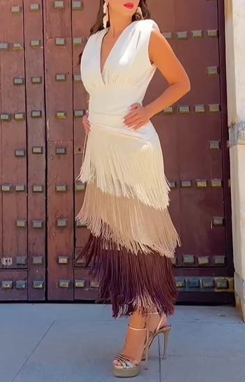 Tricolor Fringe Midi Dress
