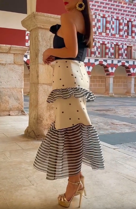 Polka Dot & Stripe Ruffle Panel Strapless Dress